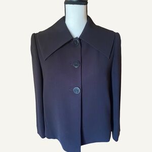 Calvin Klein Black Cropped Swing Jacket Wide Collar Three-Button Front Jacket